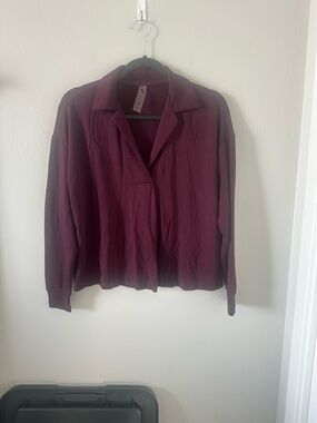 Lou & Grey Maroon Button-Front Lightweight Jacket